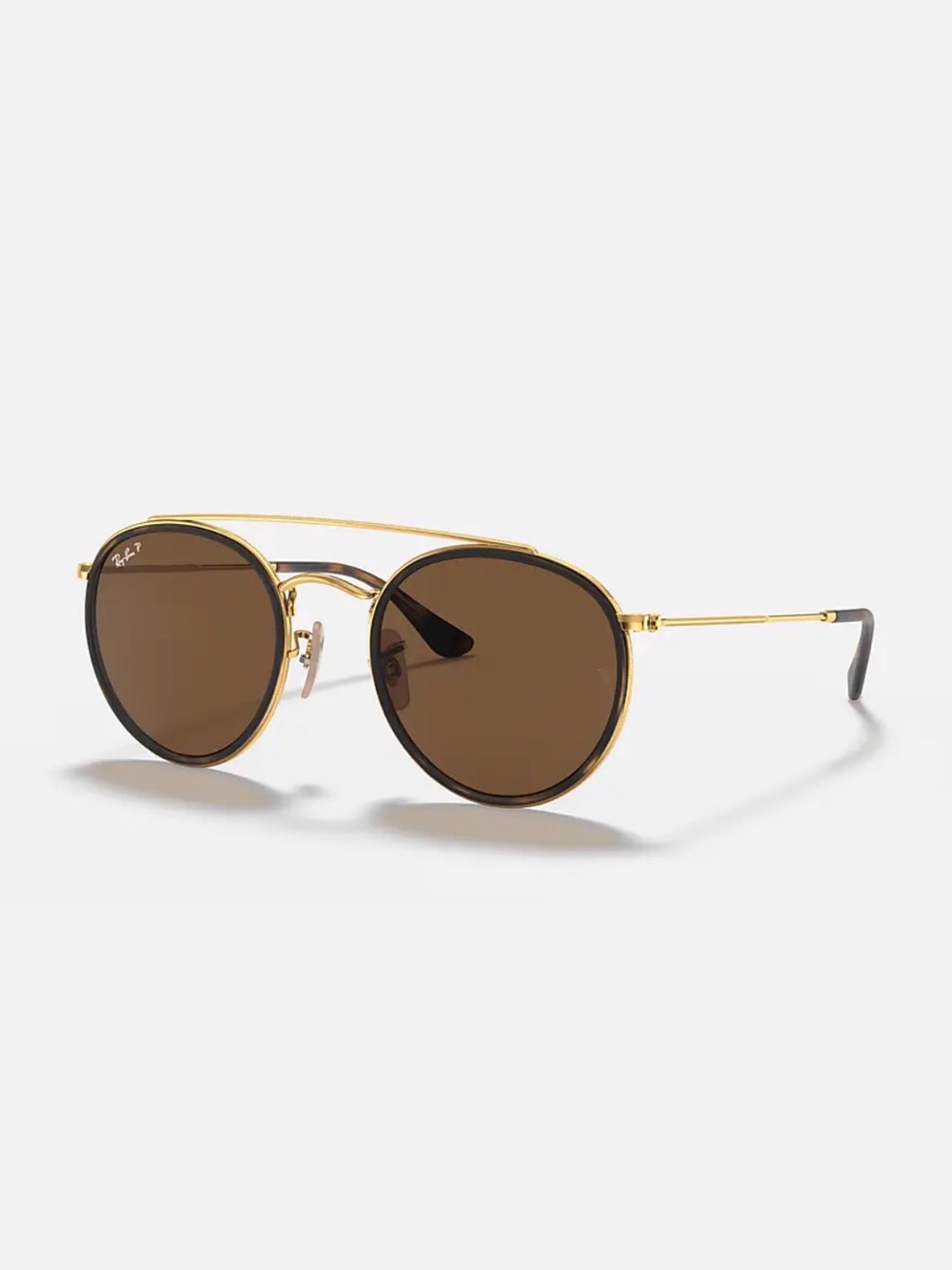 New w/o tags. Polarized Ray-Ban Round Double Bridge Sunglasses in Brown and Gold